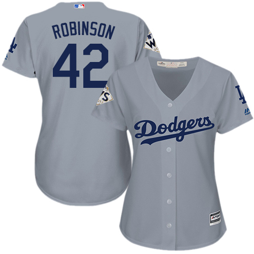 Dodgers #42 Jackie Robinson Grey Alternate Road World Series Bound Women's Stitched MLB Jersey